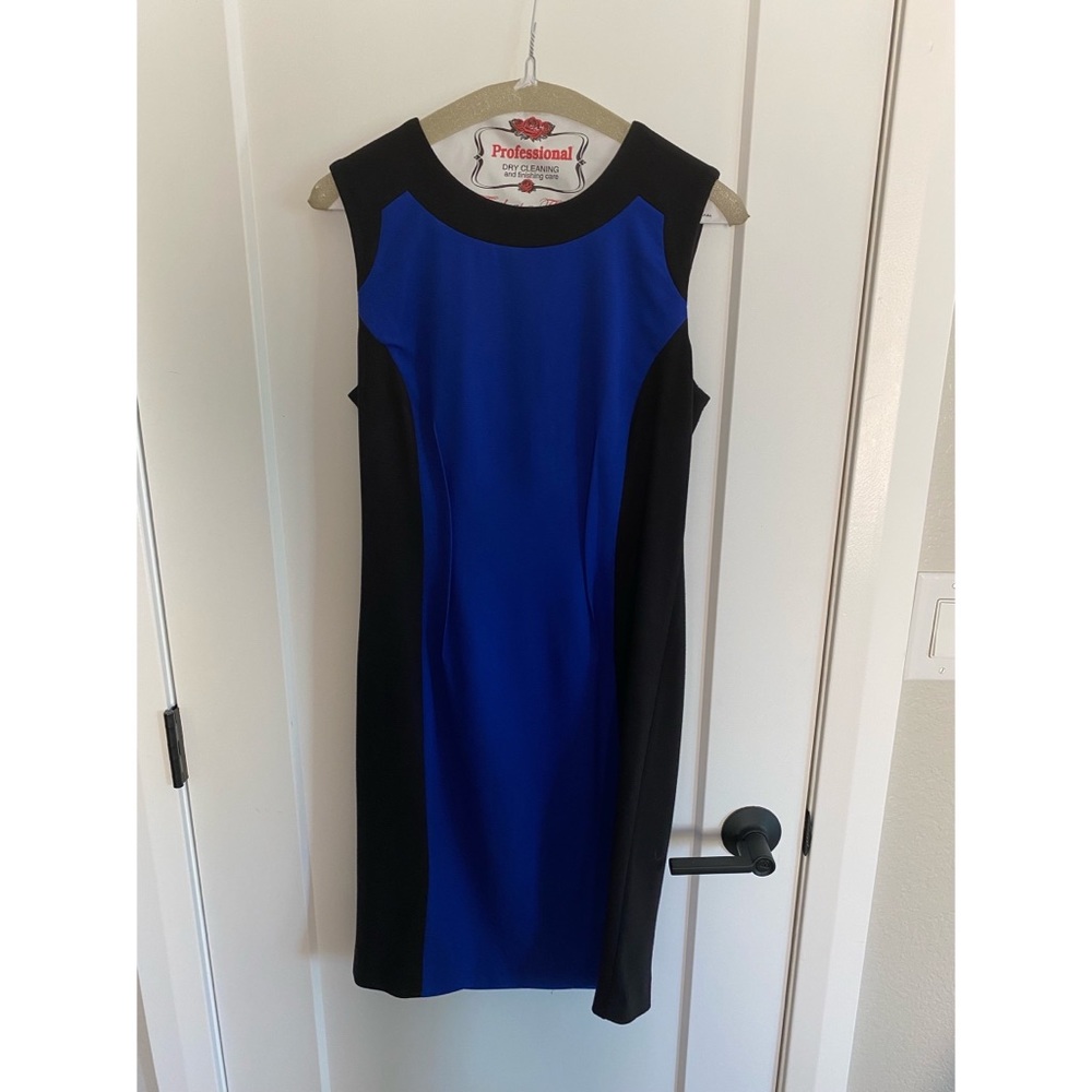 Calvin Klein Black and Blue Sleeveless Dress